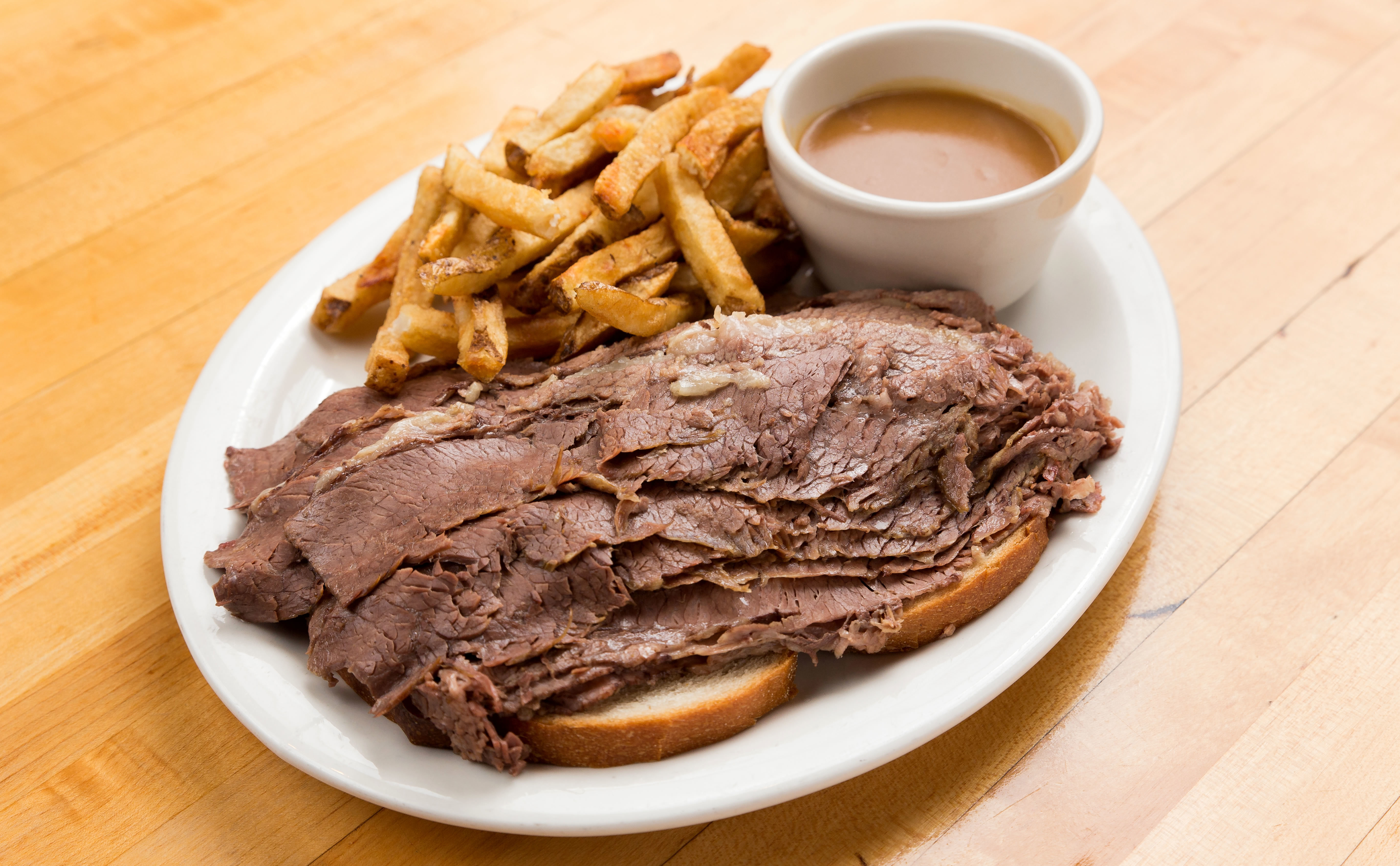 Open Face Brisket Sandwich with Hand Cut French Fries & Gravy